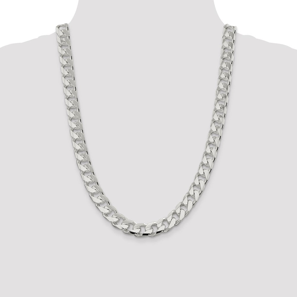 Sterling Silver 11mm Domed w/ Side D/C Curb Chain 24 Inches