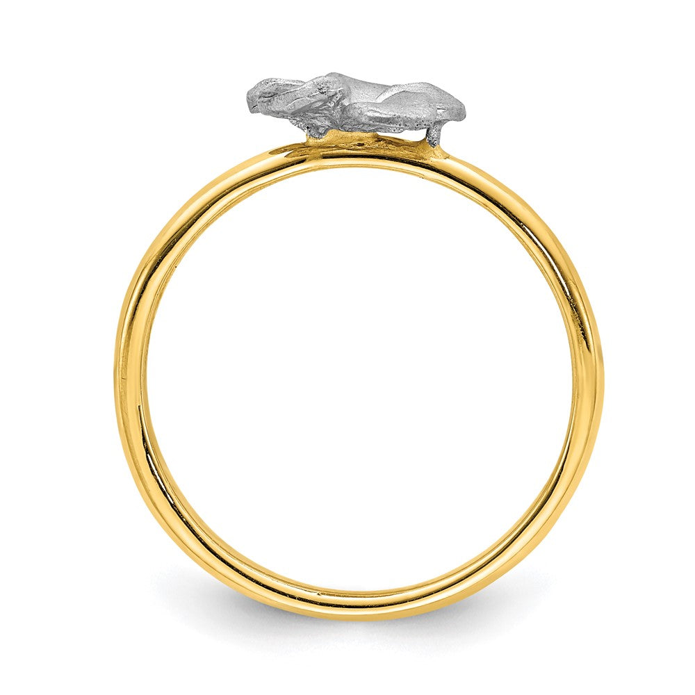14K Two-tone Brushed & Polished Plumeria Ring Size 7