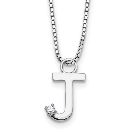 White Ice Sterling Silver Rhodium-plated 18 inch Diamond Letter J Initial Necklace plus 2 inch Extender 18 Inches