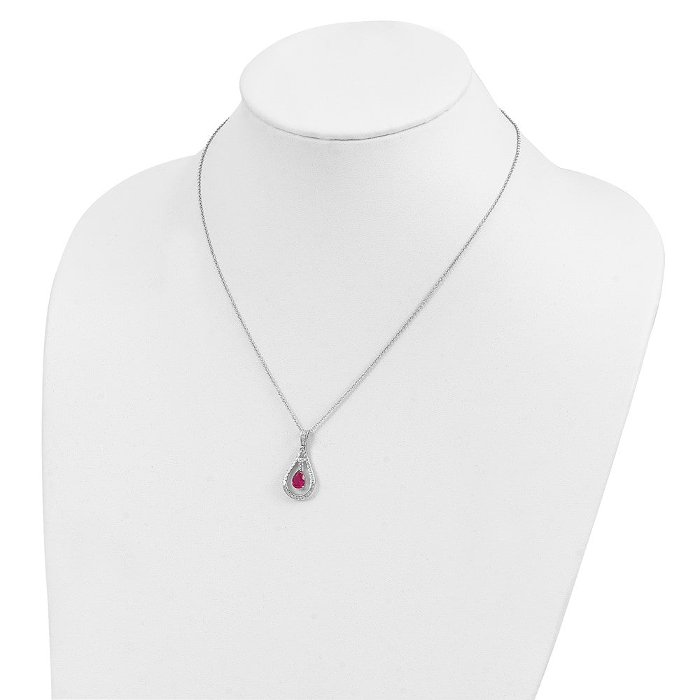Sentimental Expressions Sterling Silver Rhodium-plated July CZ Stone Never Forget Tear 18in Birthstone Necklace 18 Inches