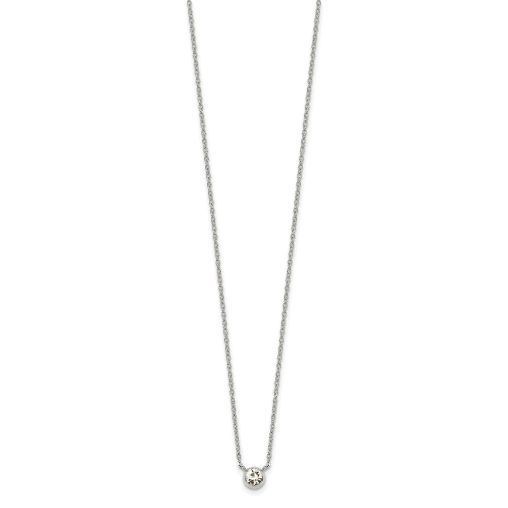 Stainless Steel Polished w/Clear Glass 16in w/2in ext. Necklace