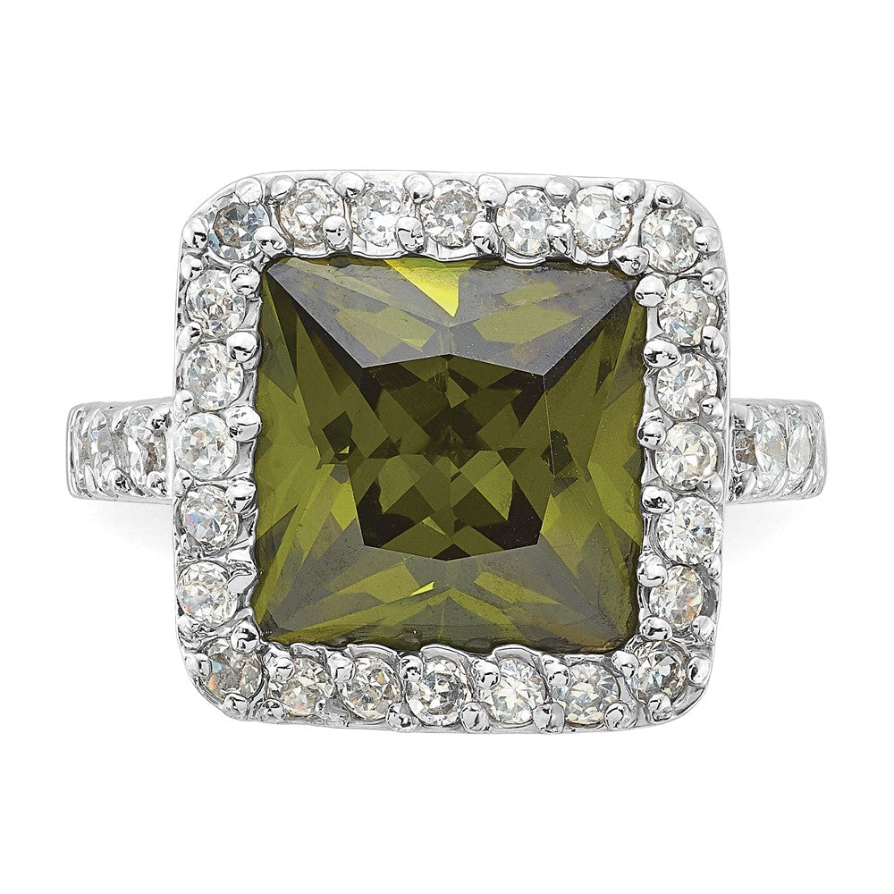 Sterling Silver Olive & Clear CZ Halo Ring