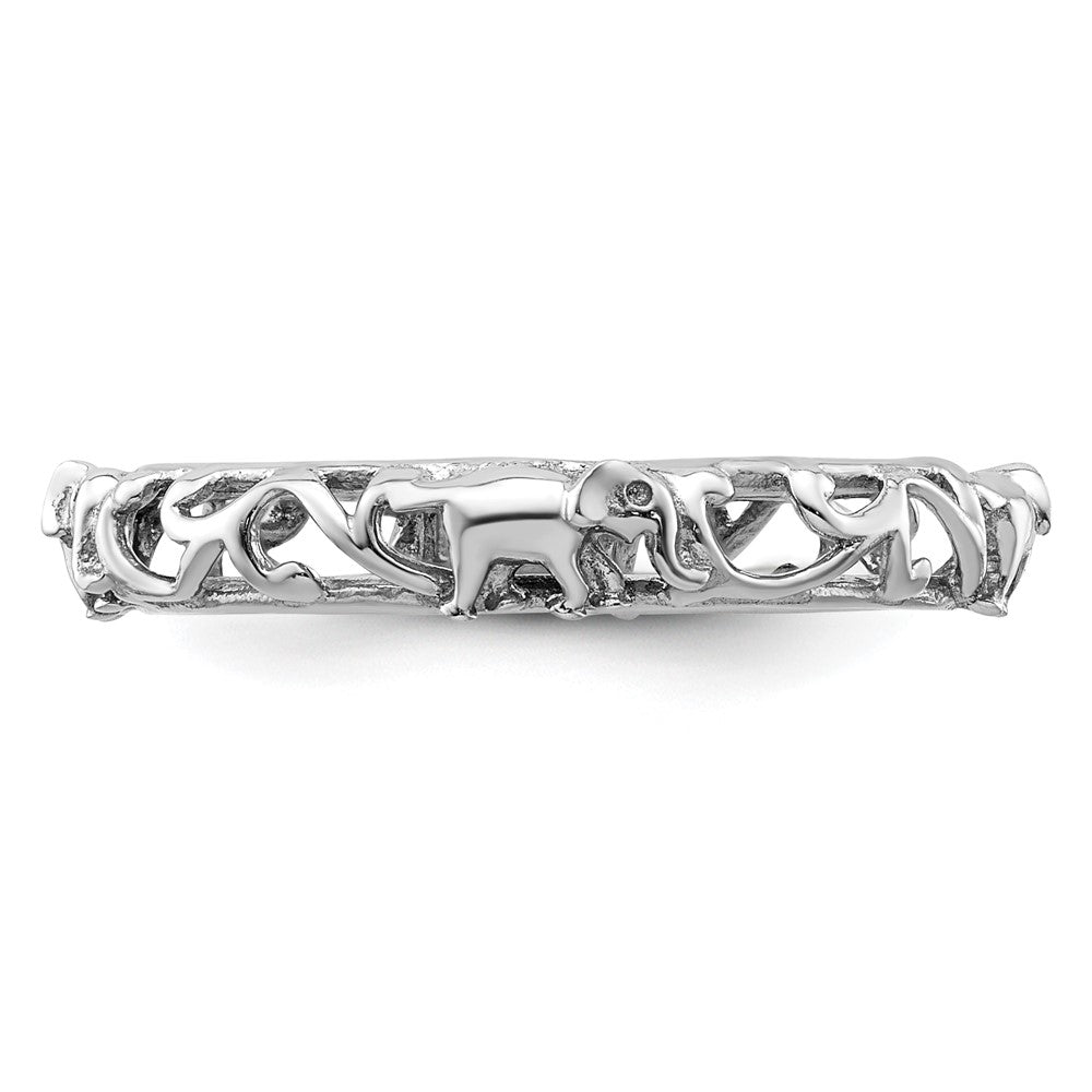 Sterling Silver Stackable Expressions Rhodium-plate Patterned Elephant Ring Size -6
