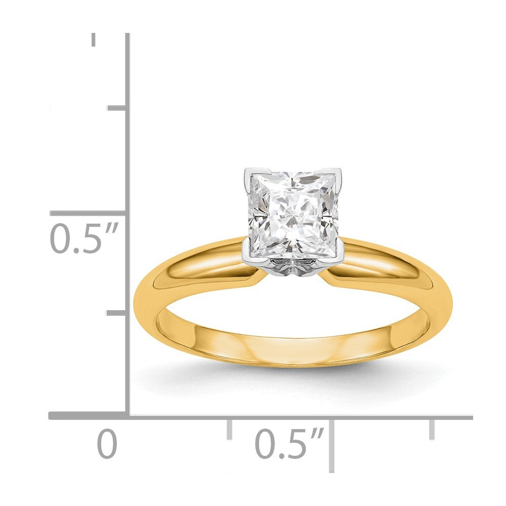 14k Two-Tone 6mm Medium-Weight Half-Round V-End Princess Solitaire Ring Mounting