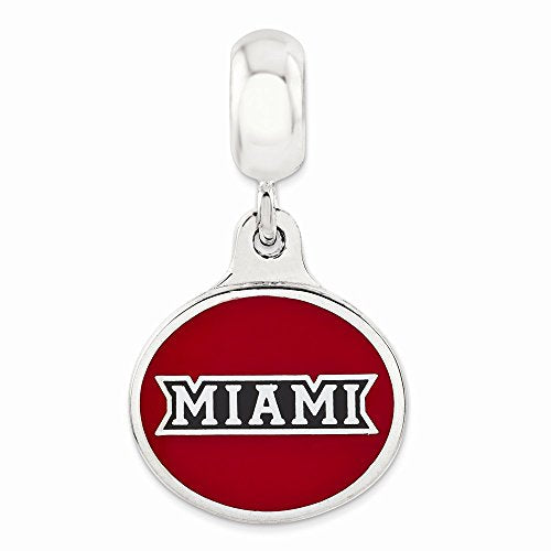 Sterling Silver Miami of Ohio University Collegiate Enameled Dangle Bead