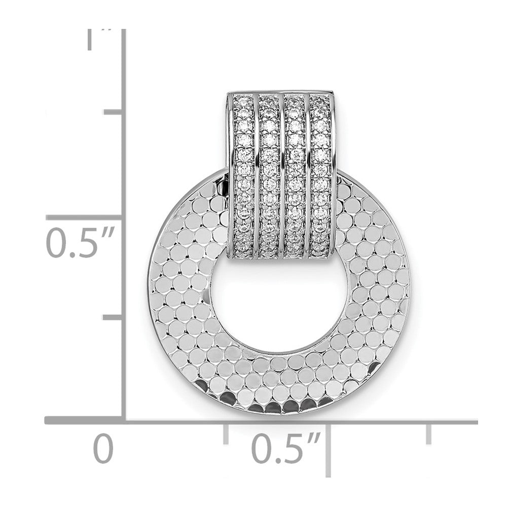 Sterling Silver Rhodium-plated CZ Polished Textured Moveable and Reversible Circle Doorknocker Pendant