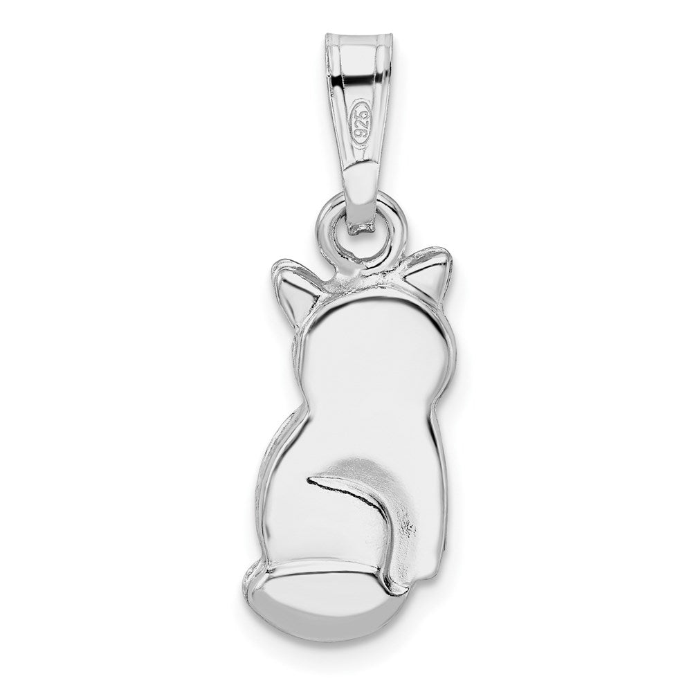 Sterling Silver Rhodium-plated Polished Cat Pendant