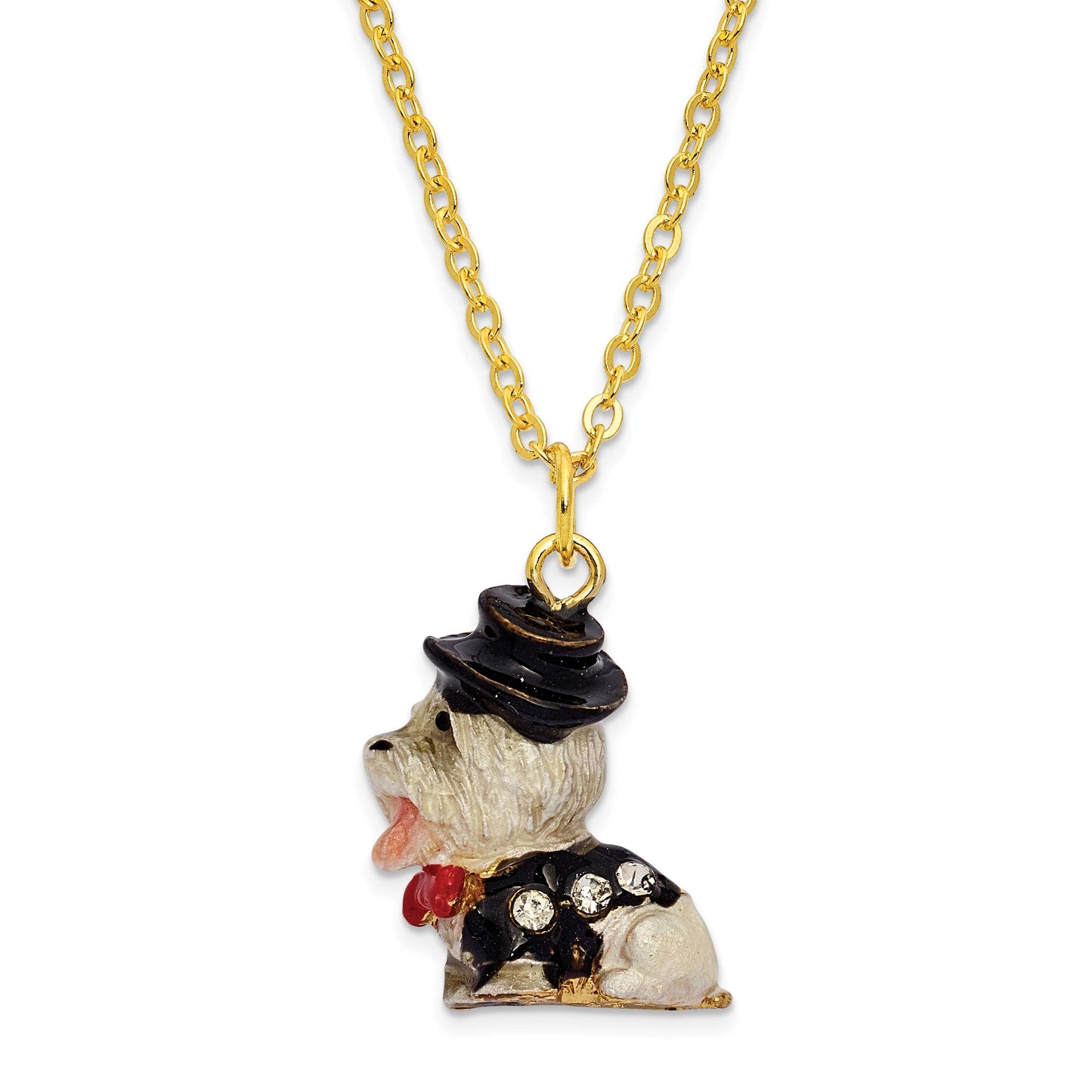 Jere Luxury Giftware Bejeweled R. BUTLER Tuxedo Dog Pewter and Enamel Trinket Box and Matching Pendant Charm