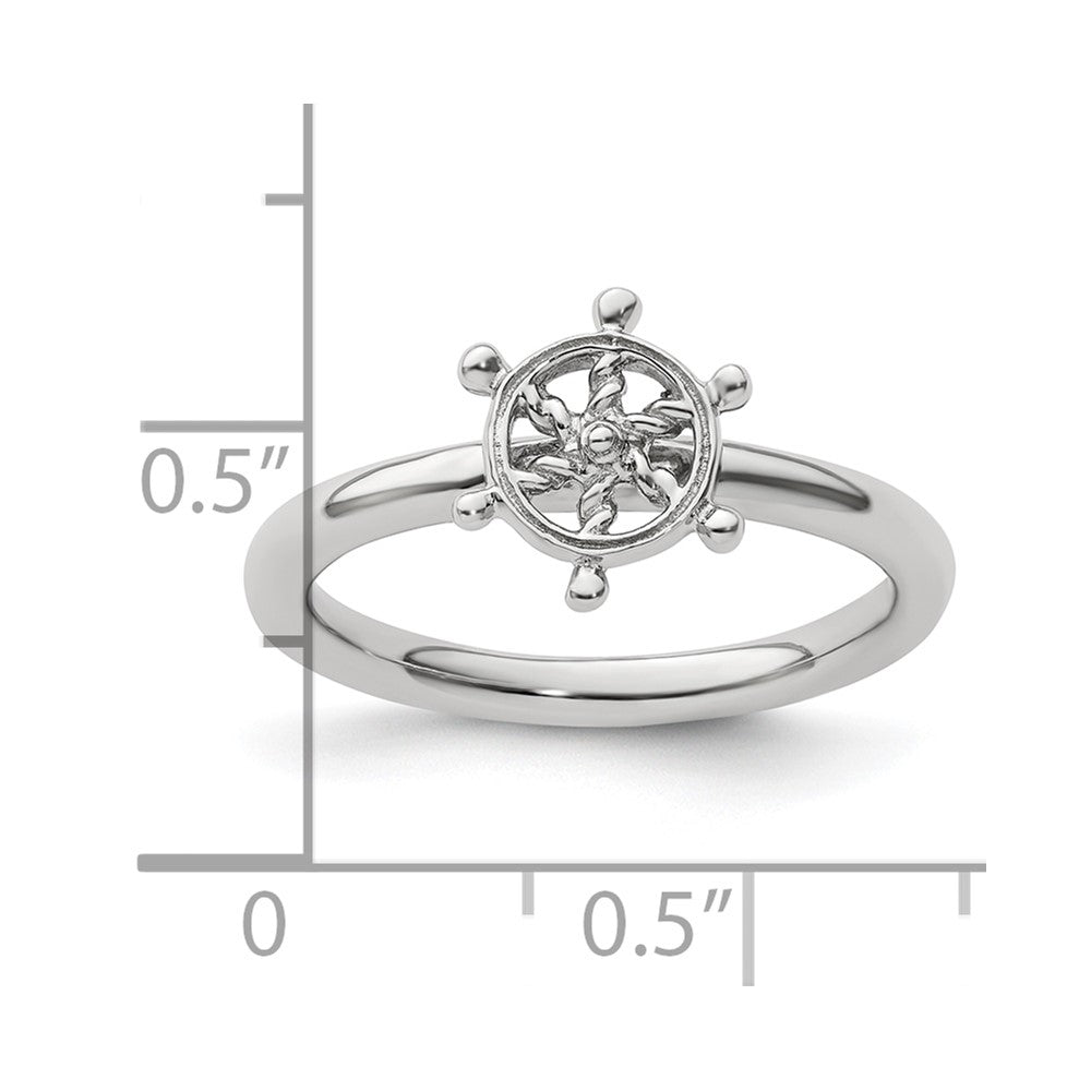 Sterling Silver Stackable Expressions Rhodium Ship's Wheel Ring Size -10
