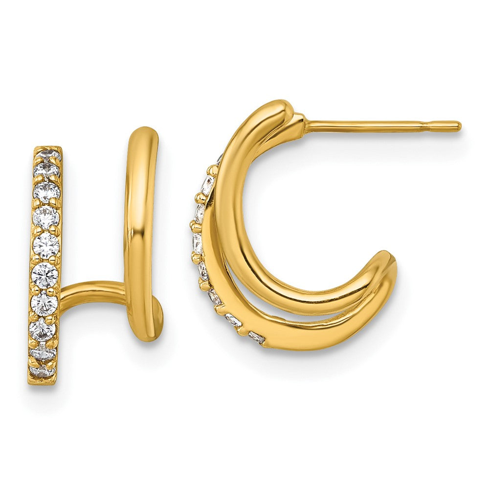 10k Polished CZ Fancy Double J-Hoop Post Earrings
