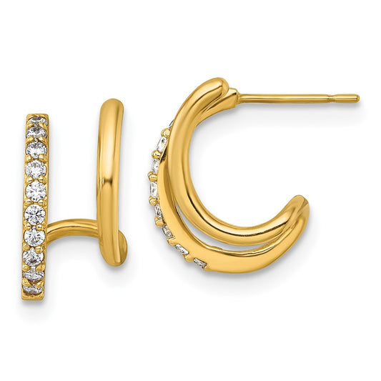 10k Polished CZ Fancy Double J-Hoop Post Earrings