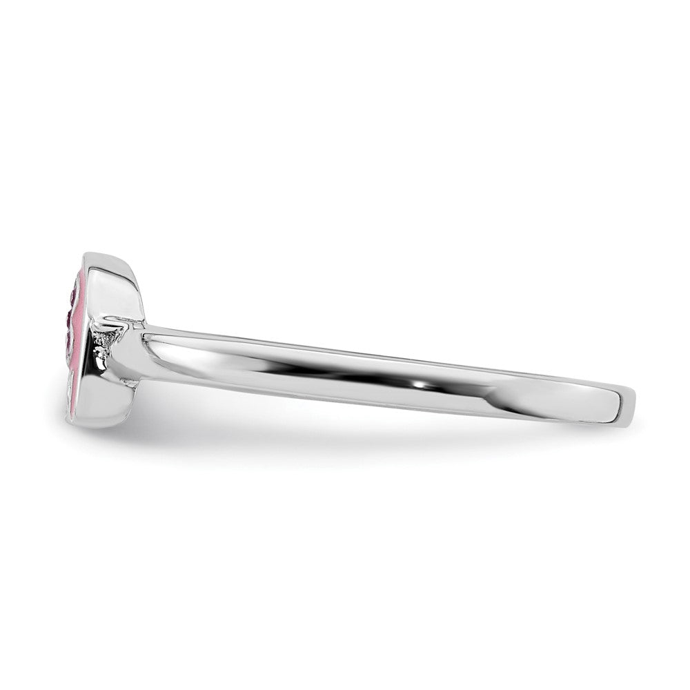 Sterling Silver Rhodium-plated Childs Enameled Pink Elephant Ring