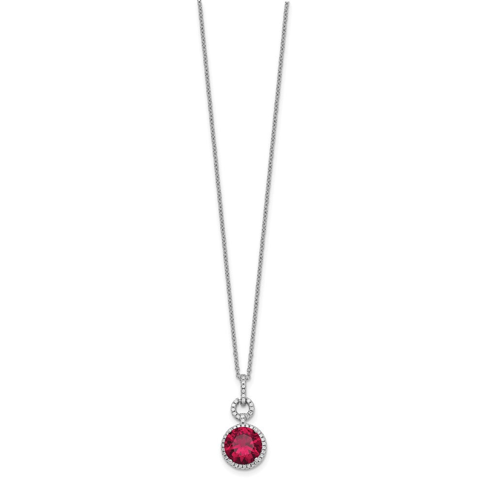 Cheryl M Sterling Silver Rhodium-plated Brilliant-cut Lab Created Ruby and Brilliant-cut White CZ Round Halo 18 Inch Necklace 18 Inches