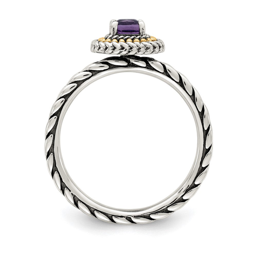 Shey Couture Sterling Silver with 14K Accent Antiqued Cushion Amethyst Ring