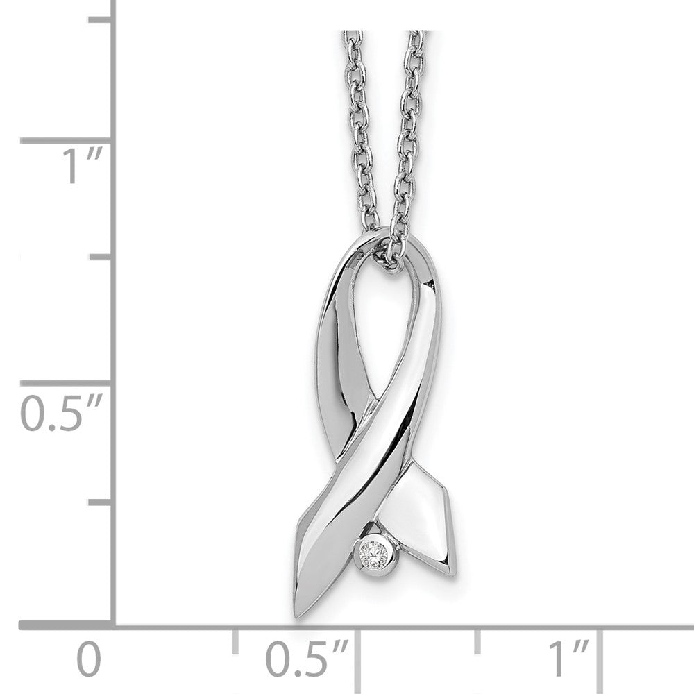 White Ice Sterling Silver Rhodium-plated 18 Inch Diamond Awareness Ribbon Necklace with 2 Inch Extender 18 Inches
