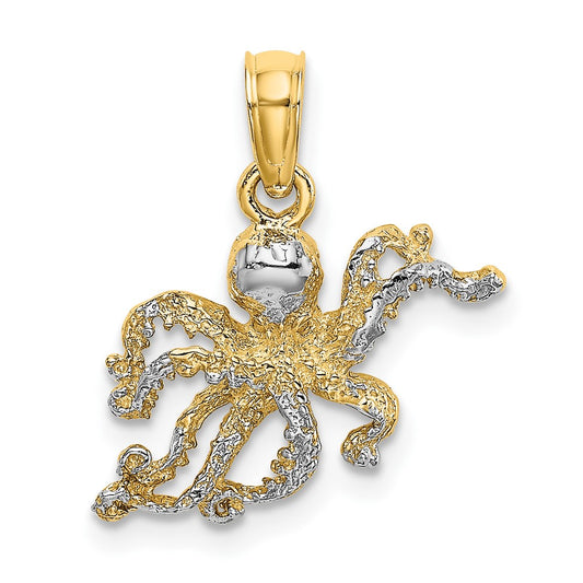 10K W/ Rhodium 2-D and Textured Octopus Charm
