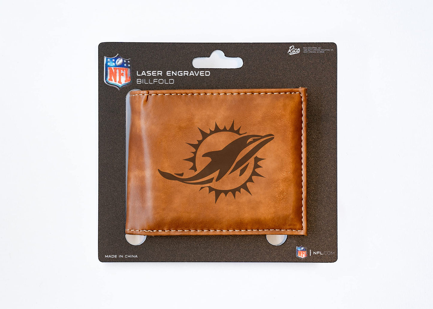Rico Industries Football Miami  Brown Laser Engraved Bill-fold Wallet - Slim Design - Great Gift
