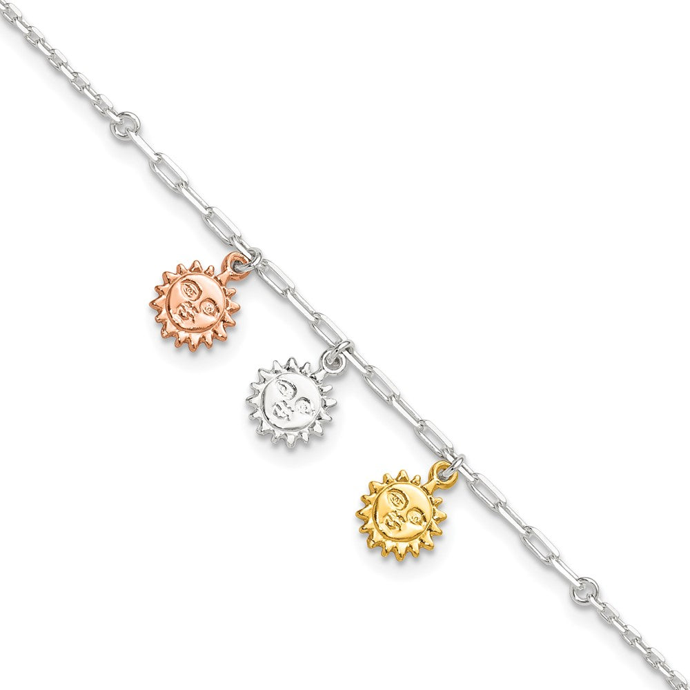 Sterling Silver Rose-tone and Gold-tone Suns 9in Plus 1in Ext. Anklet 9 inches
