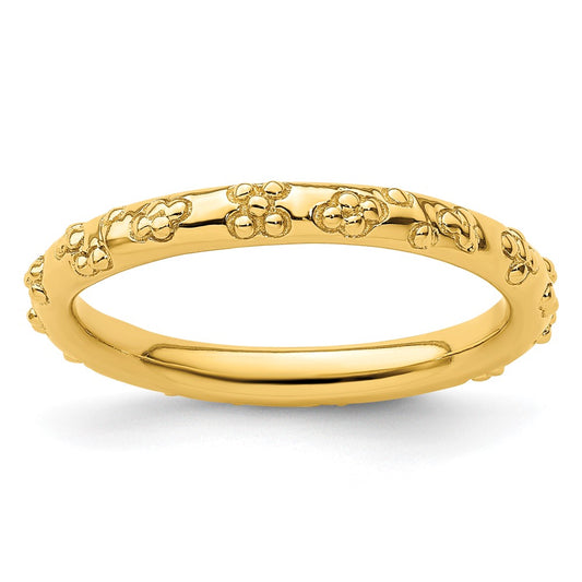 Sterling Silver Stackable Expressions Gold-plated Textured Ring Size -8