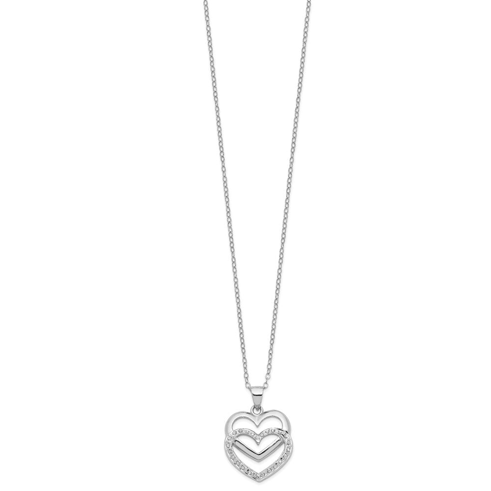 Diamond Fascination Diamond Mystique Sterling Silver Platinum-plated Diamond Double Heart 18 Inch Necklace 18 Inches