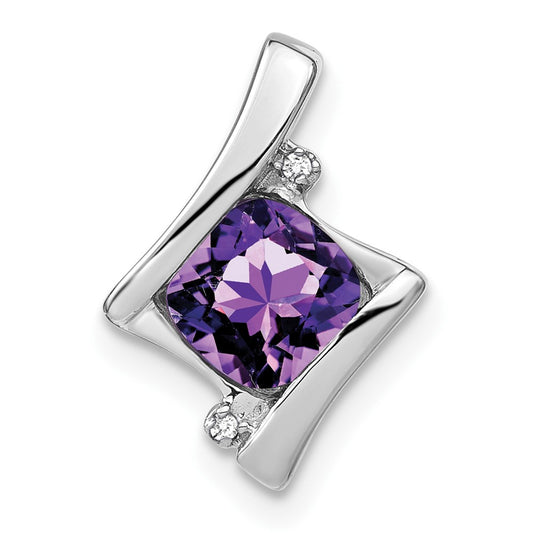 14k White Gold Amethyst and Diamond Pendant