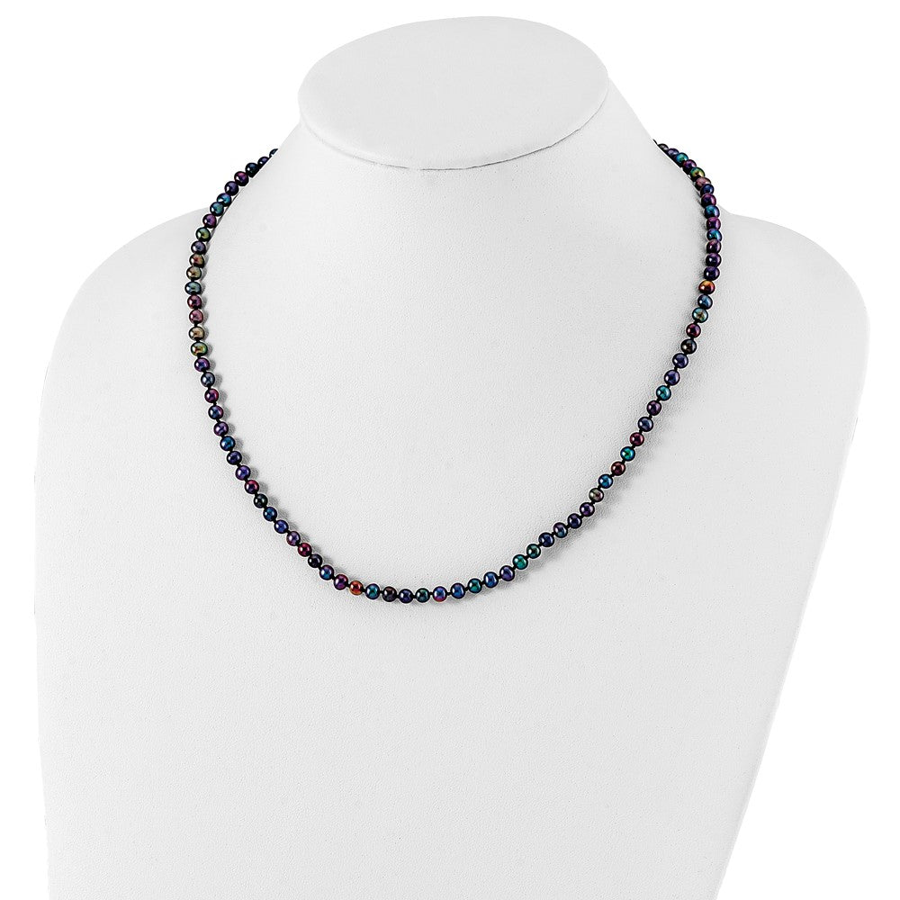 Sterling Silver Rhodium-plated 4-5mm Black Near-Round Freshwater Cultured Pearl 24 inch Necklace 24 Inches