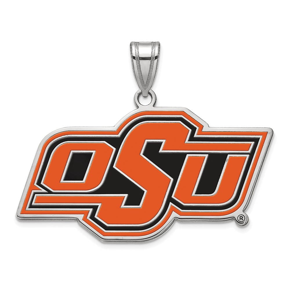 Sterling Silver Rhodium-plated LogoArt Oklahoma State University O-S-U Large Enameled Pendant QSS031OKS