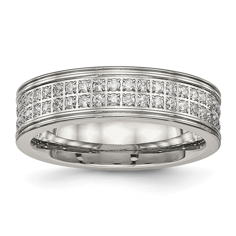 Stainless Steel Polished w/CZ 6.5mm Band Size - 13