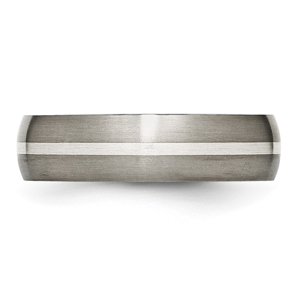 Titanium Brushed w/Sterling Silver Inlay 6mm Band Size - 11.5
