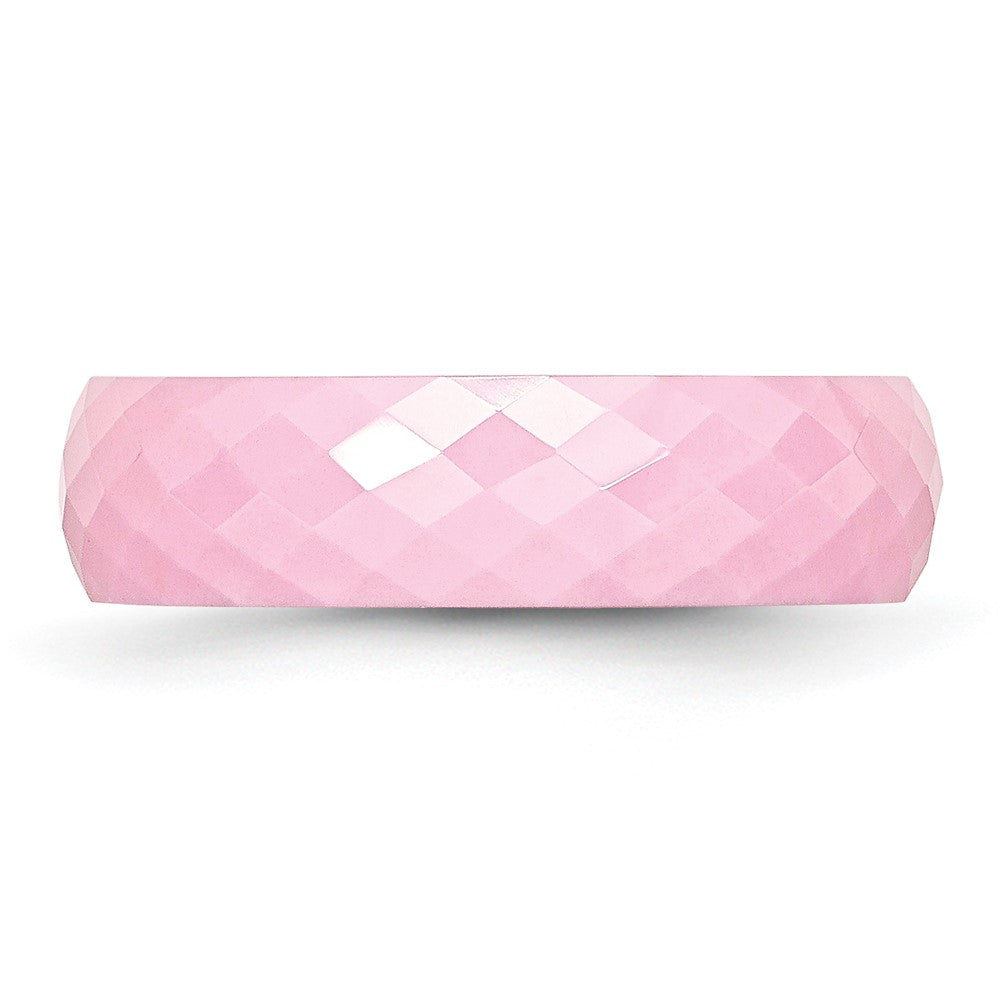 Ceramic Pink Faceted 6mm Polished Band Size - 8