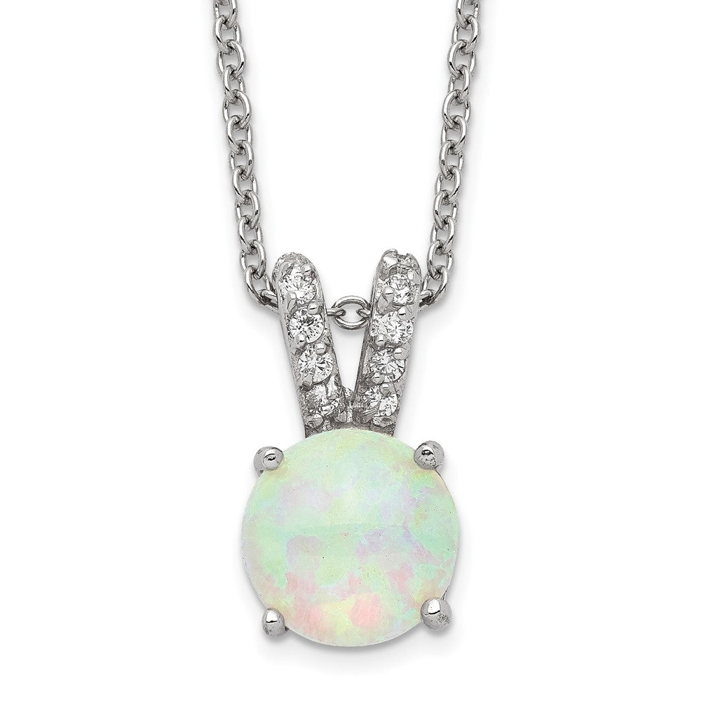 Cheryl M Sterling Silver Rhodium-plated Cabochon Lab Created Opal and Brilliant-cut CZ Split Bail 18 Inch Necklace 18 Inches