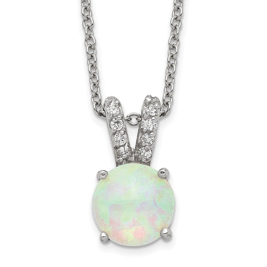 Cheryl M Sterling Silver Rhodium-plated Cabochon Lab Created Opal and Brilliant-cut CZ Split Bail 18 Inch Necklace 18 Inches