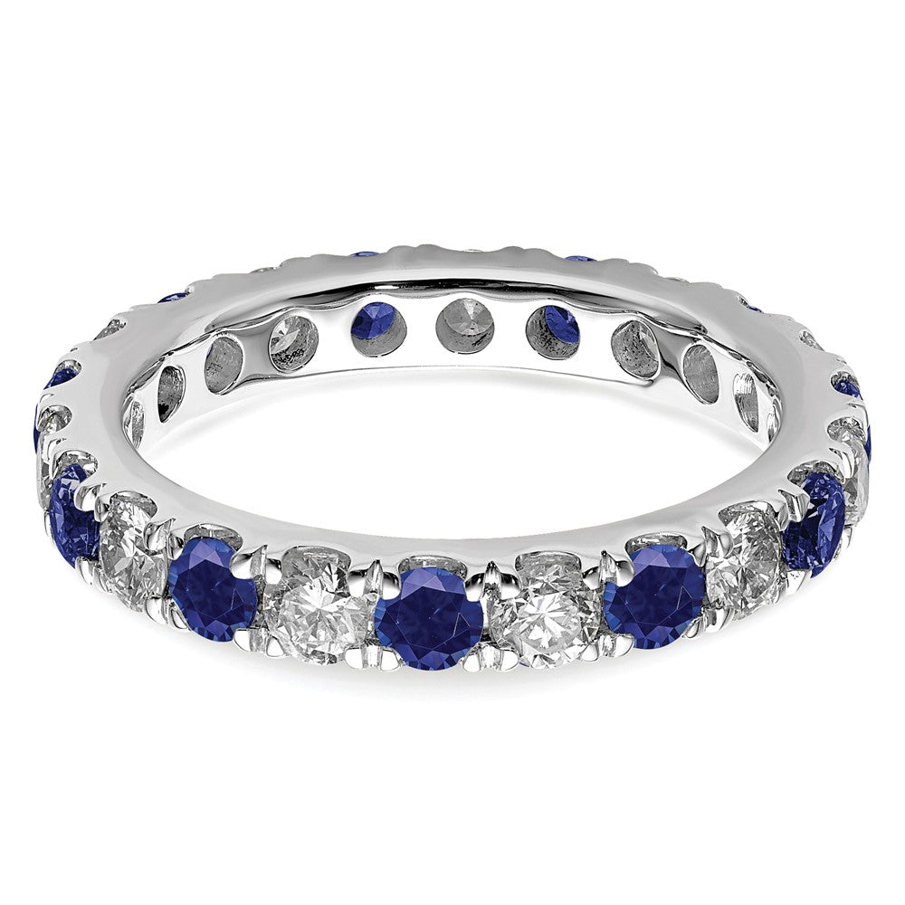 14k White Gold 1 carat Lab Grown Diamond VS/SI+ G+ and Lab Created Blue Sapphire Size 4 Eternity Band