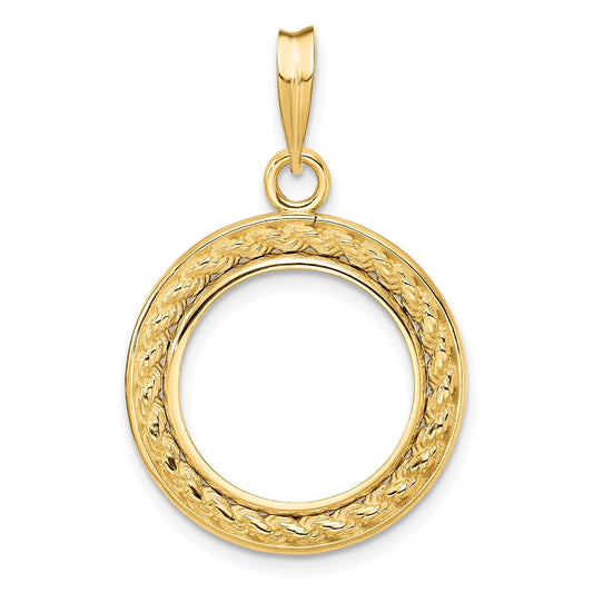 Wideband Distinguished Coin Jewelry 14k Polished Casted Rope with Bright Edge 15.5mm Prong Coin Bezel Pendant