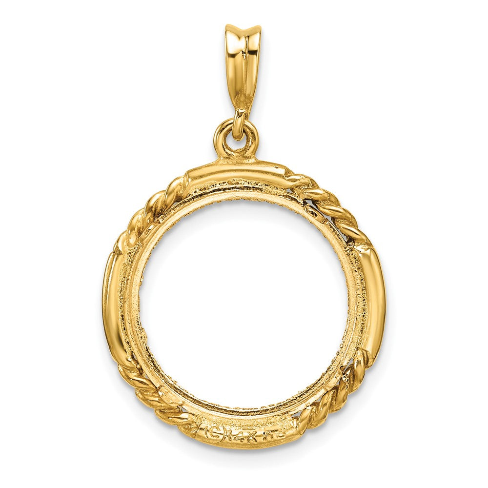 Wideband Distinguished Coin Jewelry 14k Polished Quadruple Twist and Diamond-cut 16.5mm Prong Coin Bezel Pendant