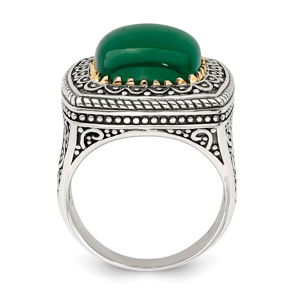 Sterling Silver w/14k Antiqued Green Onyx Ring