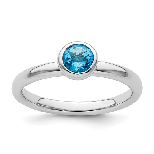 Sterling Silver Stackable Expressions Low 5mm Round Blue Topaz Ring Size -10