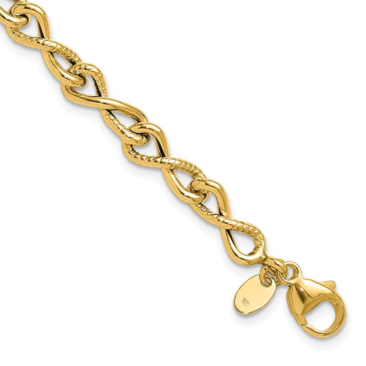 14K Polished/Textured Twisted Infinity Link Bracelet 7.75  inches