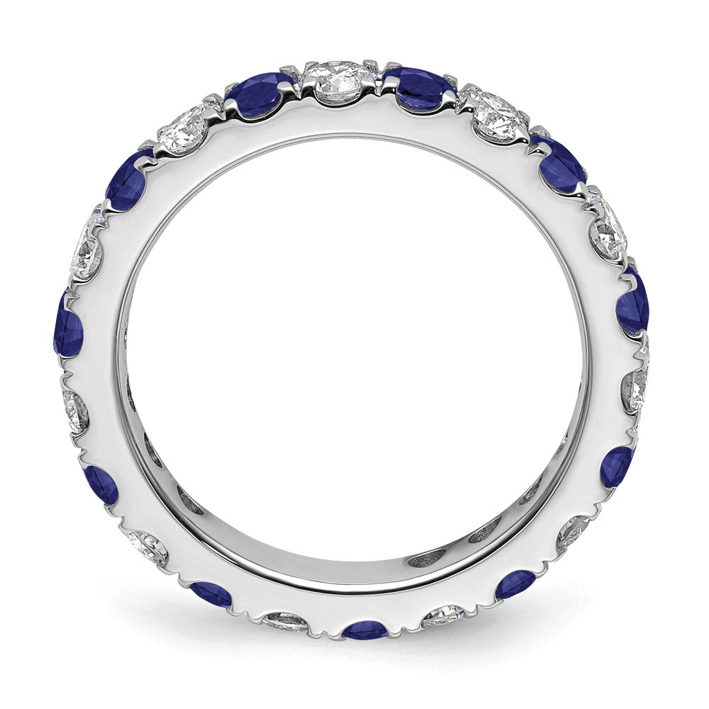 14k White Gold 1 carat Lab Grown Diamond VS/SI+ G+ and Lab Created Blue Sapphire Size 5 Eternity Band