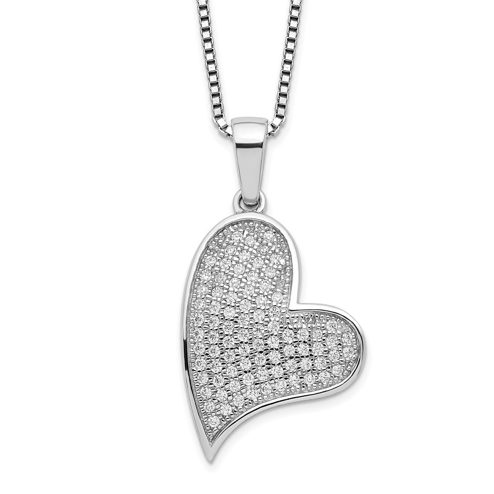 Brilliant Embers Sterling Silver Rhodium-plated 84 Stone 18 inch Micro Pav‚ CZ Heart Necklace with 2 Inch Extender 18 Inches
