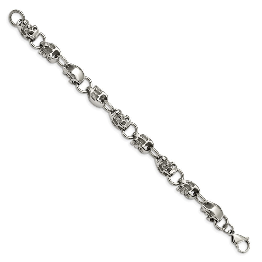 Stainless Steel Polished Skulls 8.75in Bracelet 8.75 inches