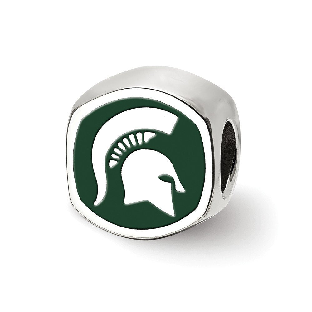 Sterling Silver Michigan State U Cushion Shaped Logo Bead Charm