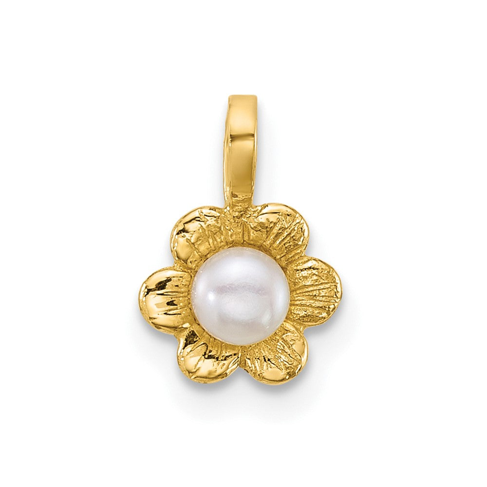 14k Madi K Polished 3-4mm Button White Freshwater Cultured Pearl Flower Pendant