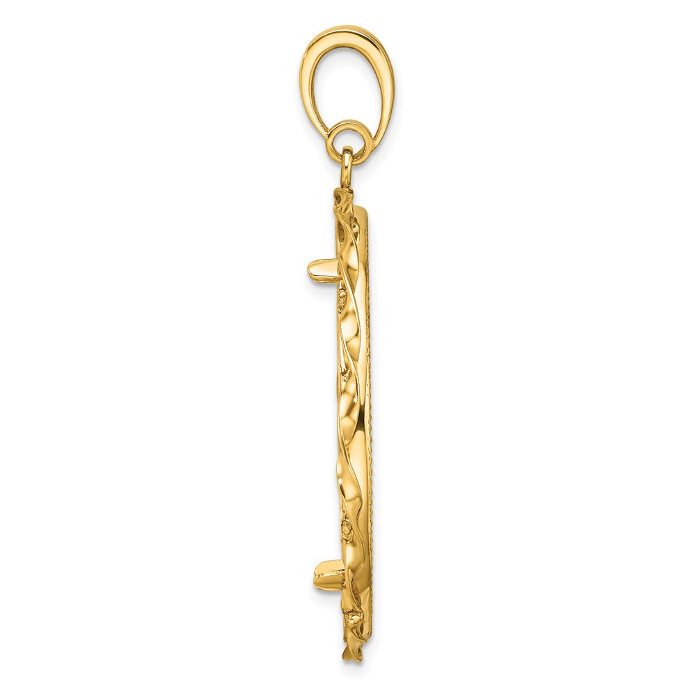 Wideband Distinguished Coin Jewelry 14k Polished Hand Twisted Ribbon and Diamond-cut 32.0mm Prong Coin Bezel Pendant