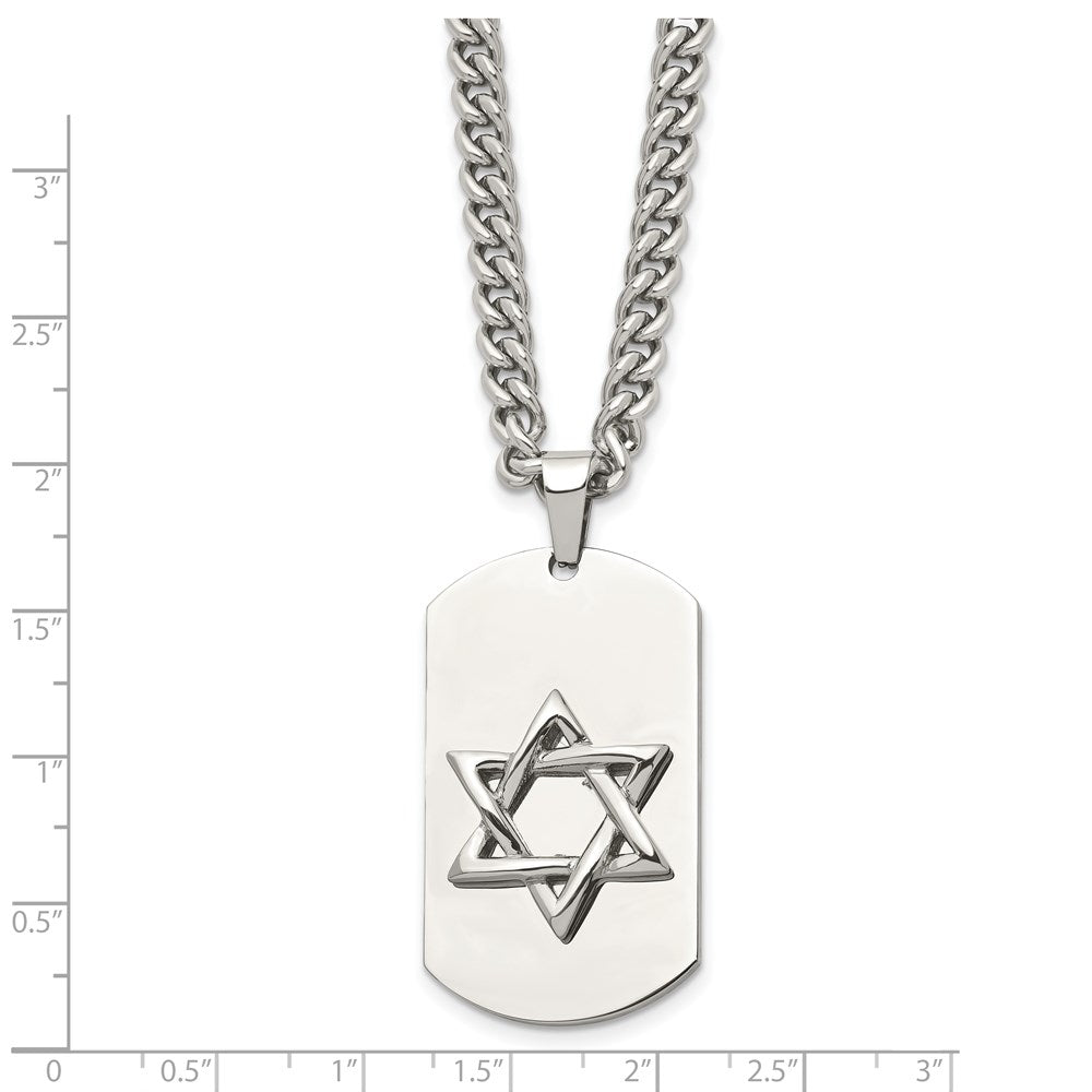 Stainless Steel Polished Star of David Dog Tag 24in Necklace