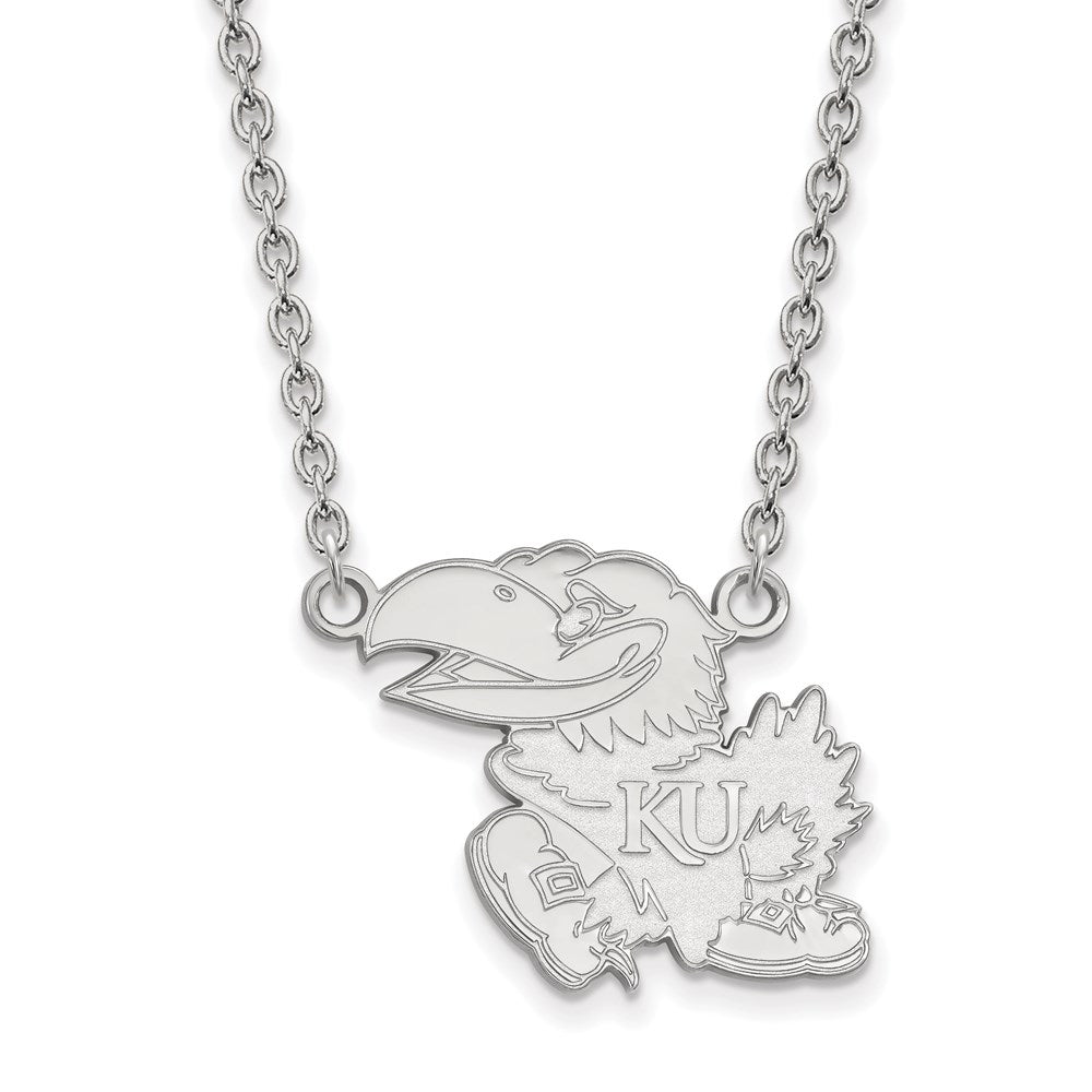 Sterling Silver Rhodium-plated LogoArt University of Kansas Jayhawk Large Pendant 18 inch Necklace QSS012UKS-18