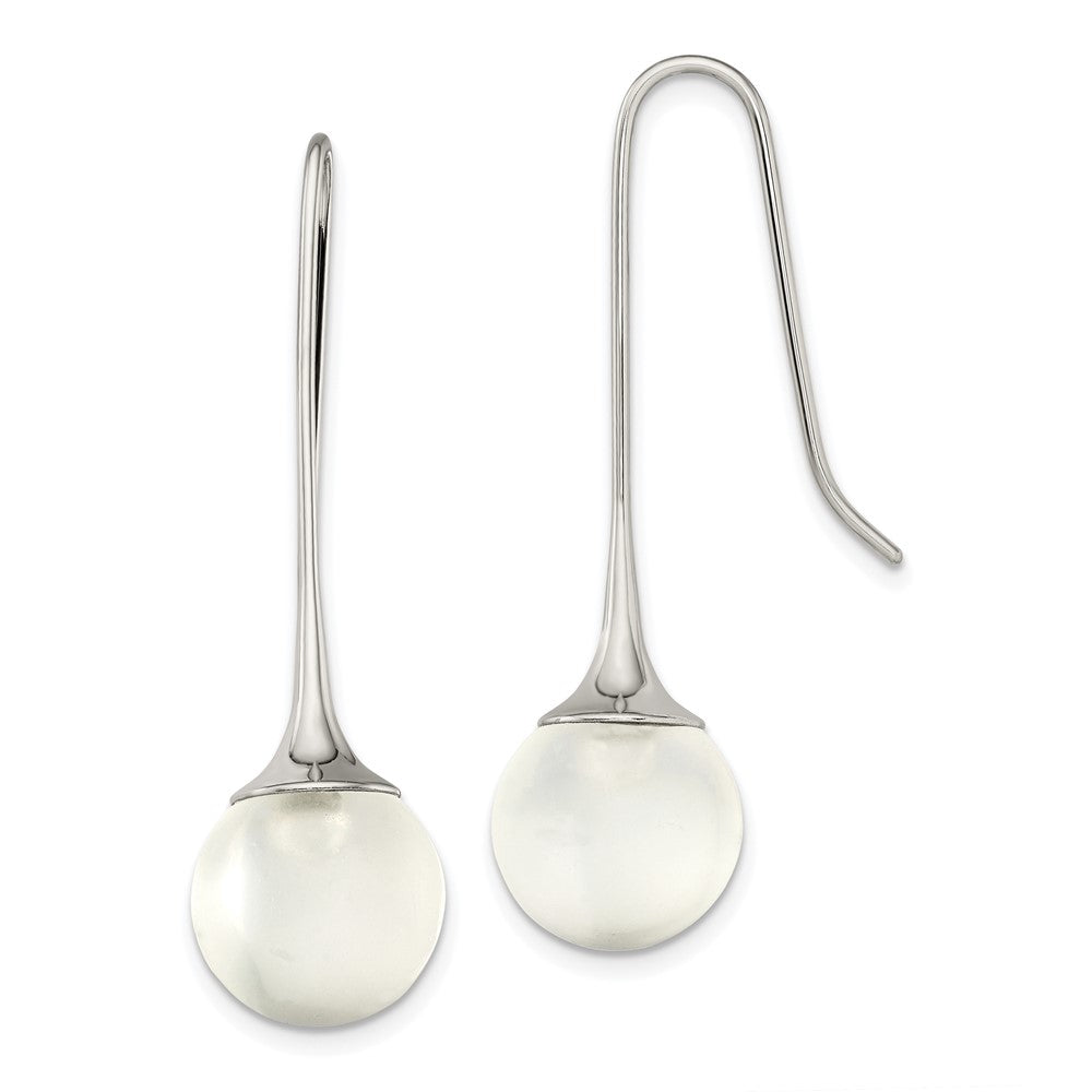 Stainless Steel Polished with Glass Ball Shepherd Hook Earrings