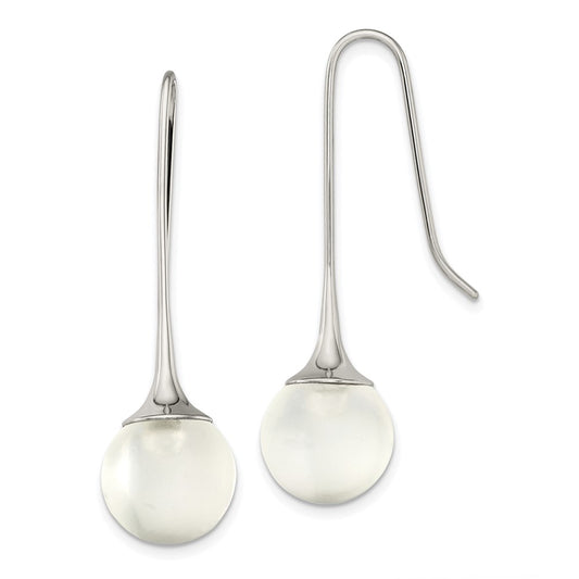 Stainless Steel Polished with Glass Ball Shepherd Hook Earrings