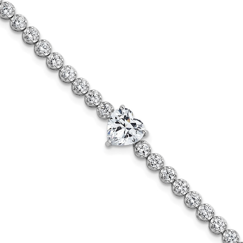 Sterling Silver Rhodium-plated Polished Round and Heart CZ 7.25 Inch Bracelet 7.25 inches