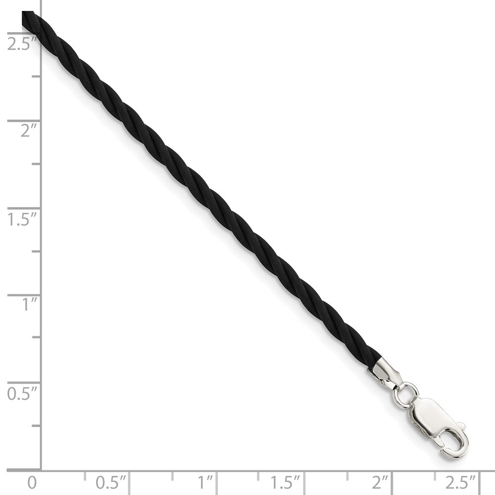 Sterling Silver 16 inch 3mm Black Twisted Rubber Necklace 16 Inches